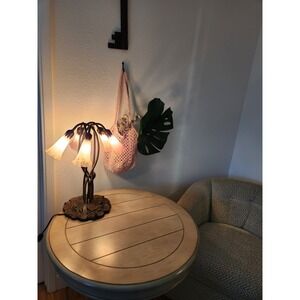 Vintage 5‎ Light Tulip Table Lamp Pink Glass Art Nouveau Floral Lily